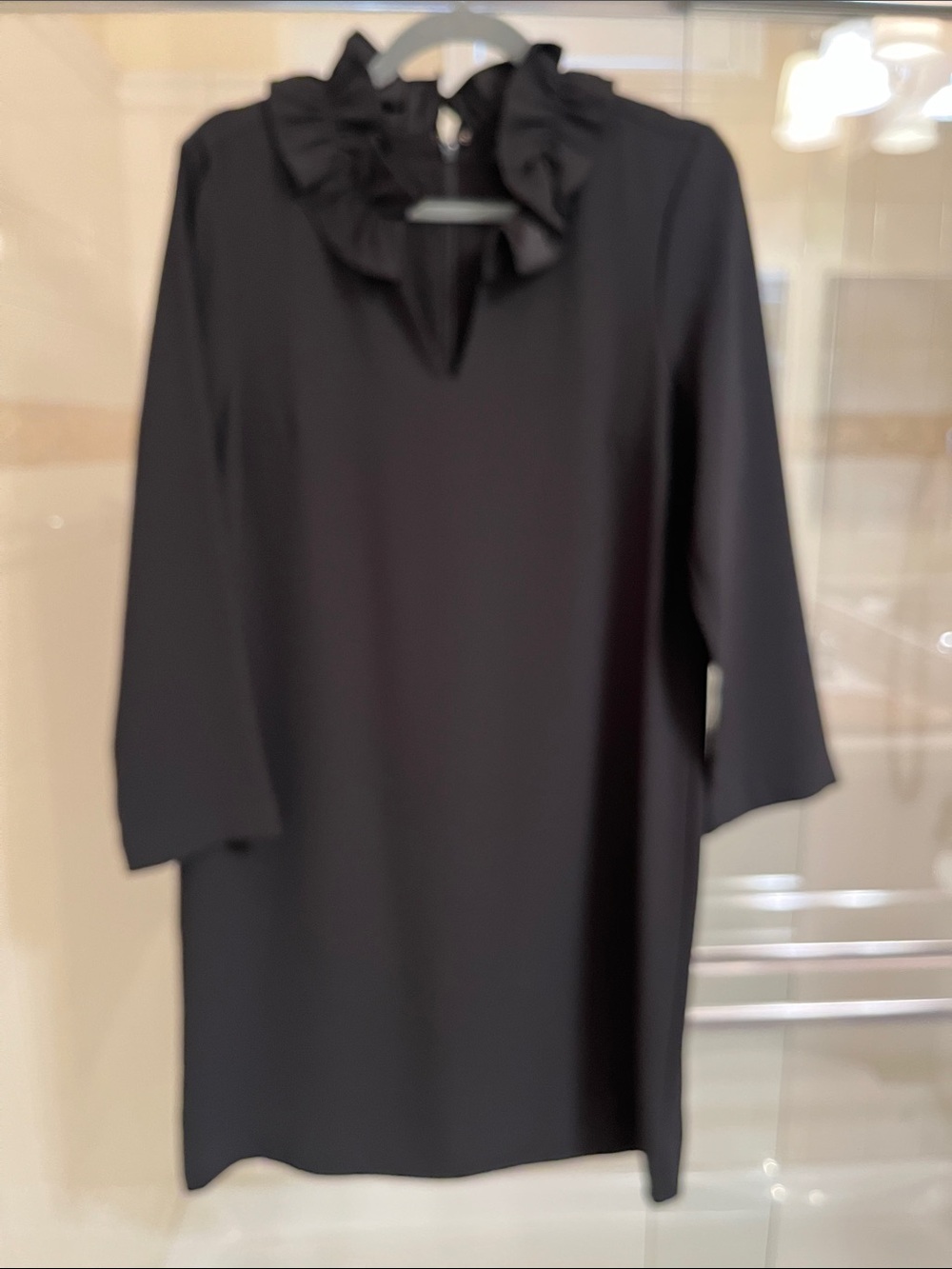 J. Crew Black Ruffle-Trim Long Sleeve Shift Dress